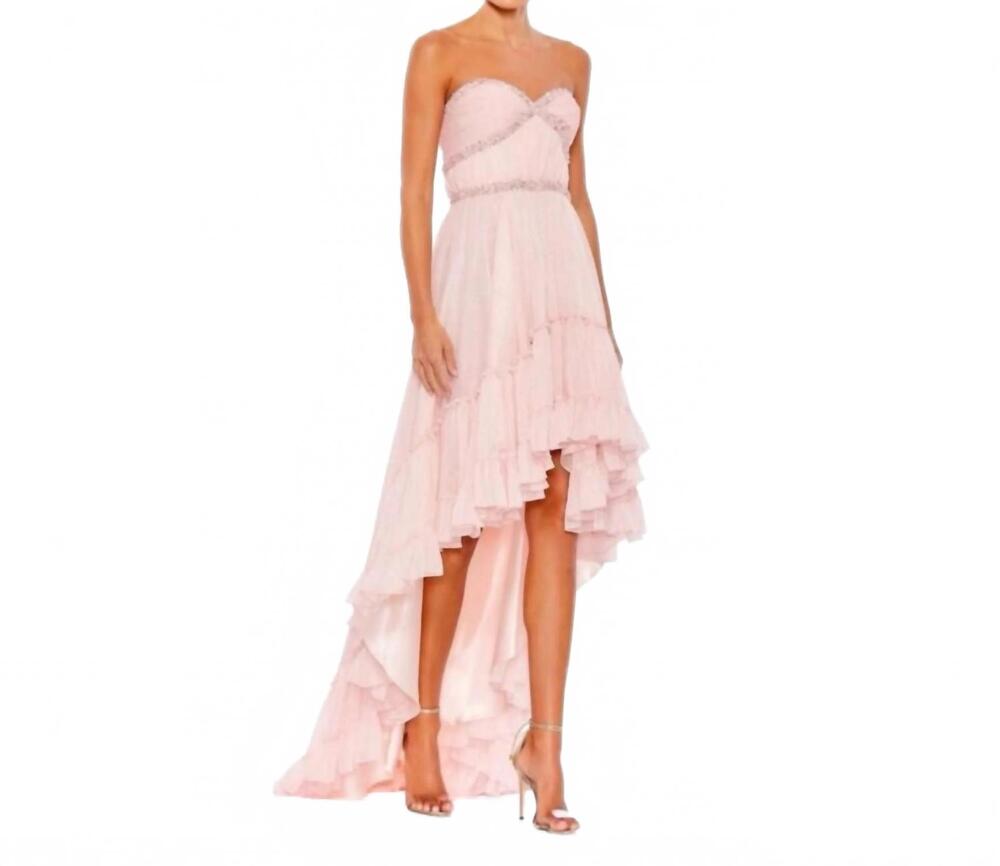 NEW MAC DUGGAL strapless high low gown in ice pink